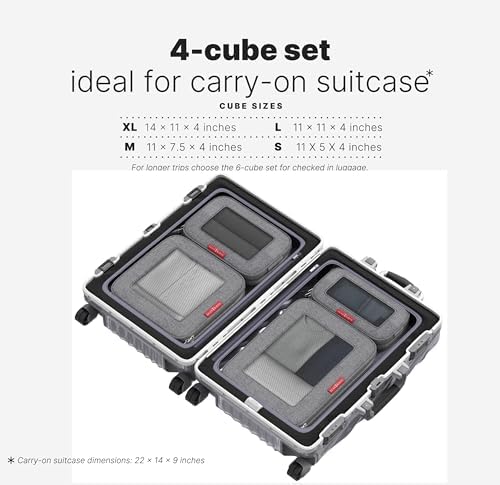 LeanTravel Premium Compression Packing Cubes for Travel - Suitcase Organizer Bags with Double Zipper & Breathable Mesh Panel - Space Saving Carry On Luggage Essentials (6-Pack, Grey)