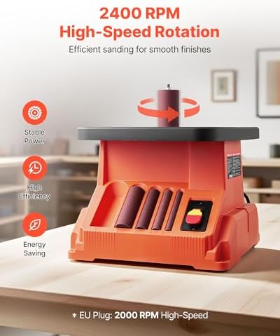 VEVOR Oscillating Spindle Sander, 2400RPM Benchtop Spindle Sander with 6 Sleeves (1/2"-3")