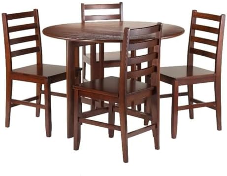 Winsome Alamo 3-Pc Double Drop Leaf Dining Table with 2 Ladder Back Chairs, Walnut