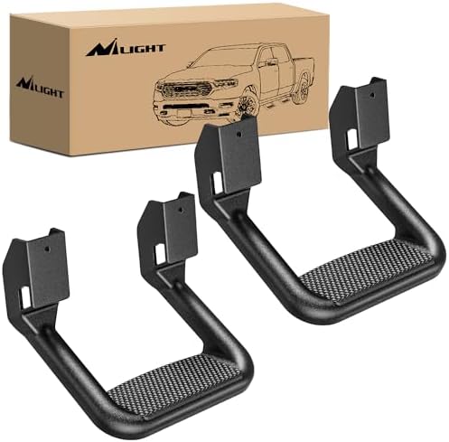Nilight Aluminum Slip-Proof Nerf Steps 2Pcs Black for Pickup Trucks | Drilling required Universal Side Step Side Hoop Steps Nerf Bars Assembly for Chevy (Chevrolet) Ford Toyota GMC Dodge RAM