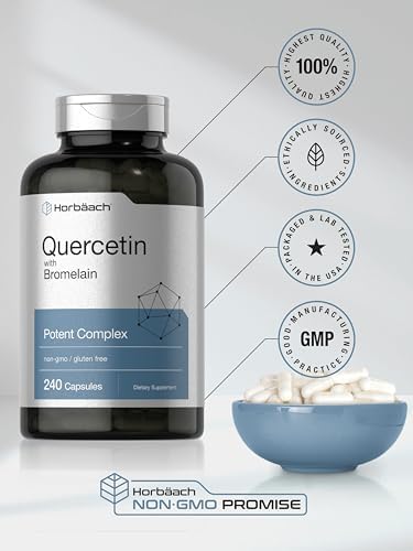 Horbäach Quercetin with Bromelain Supplement | 240 Capsules | Non-GMO and Gluten Free