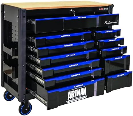 12-Drawer Rolling Tool Chest with Wood Top, Heavy Duty Cabinet | Heavy-duty metal tool chest with 12 drawers