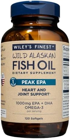 Wiley's Finest Wild Alaskan Fish Oil Peak EPA - Triple Strength Peak EPA & DHA Supplement - 1000mg Fish Oil - Omega-3s for Joint Health Support - 30 Softgels (30 Servings)
