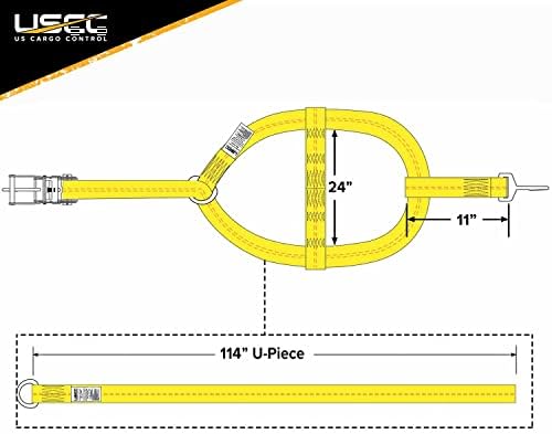 US Cargo Control Adjustable Tow Dolly Basket Straps with Twisted Snap Hooks and Ratchets (4-Pack), Tow Dolly Straps Fit Tires 14-20 Inches, 12