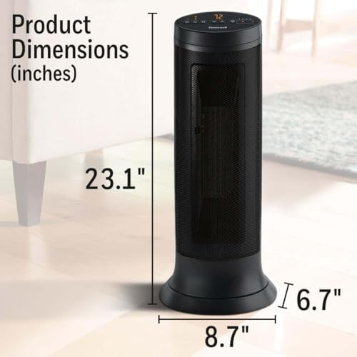 Honeywell Slim Ceramic Tower Heater, Small Room, Black – Easy to Use – Slim Space Heater with Two Heat Settings | Easy to Use – Slim Space Heater with Two Heat Settings