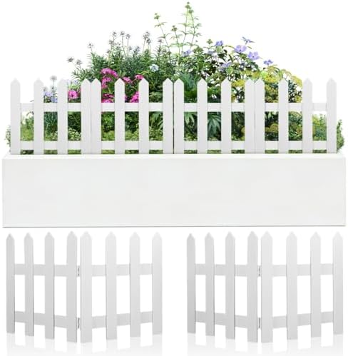 DOITOOL White Picket Fence Garden Border, Wood Decorative Garden Fence Animal Barrier Landscape Fencing Border for Dogs, Flower Bed