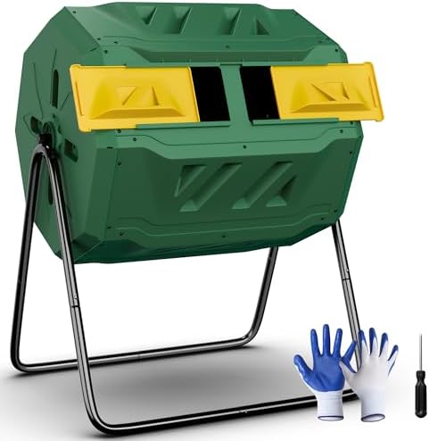 Nova Microdermabrasion 43 Gallon Compost Tumbler Bin Composter Dual Chamber BPA Free Compost Bin Outdoor Rotating Garden Yard Waste Bins