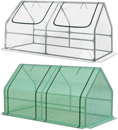 Aoodor 6 x 3 x 3 ft Mini Greenhouse with 2 Zipper Doors, Water-Resistant, UV-Protected for Flowers, Vegetables, and Herbs, Green