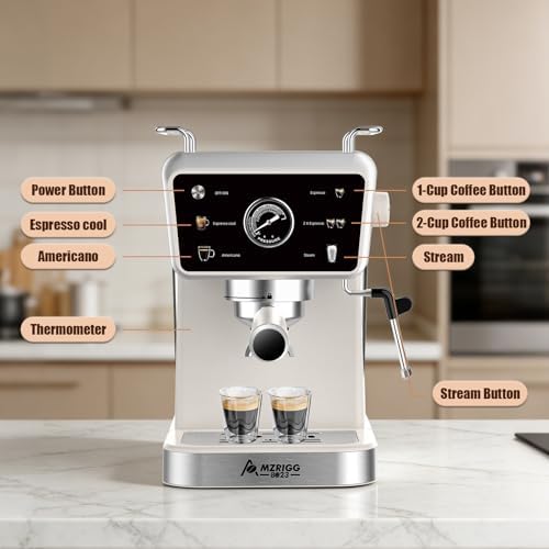 MZRIGG 8023 20 Bar Semi-Automatic Espresso Machine, 1350W Fast Heating Coffee Maker with Milk Frother Steam Wand