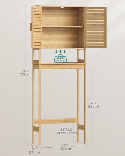 SONGMICS Bamboo Over The Toilet Storage Cabinet, Adjustable Inside Shelf