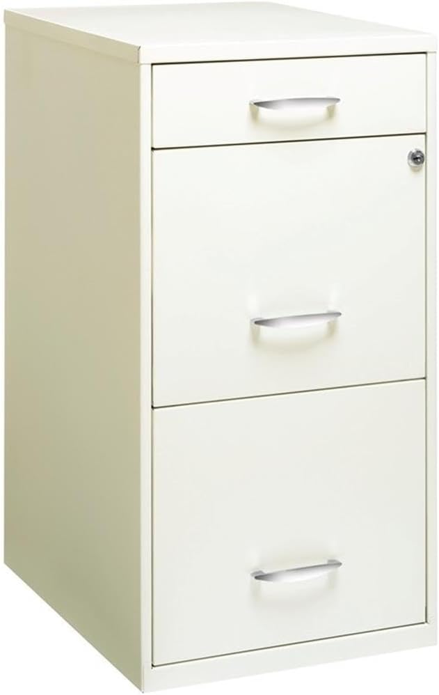 Scranton & Co 3-Drawer Metal Filing Cabinet, 27.32" H x 14.25" W x 18.00" D, Pearl White Finish, Locking Storage with Letter-Size File Drawers, Non-Porous Painted Steel for Home or Office