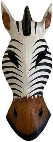 OMA African Zebra Wall Mask – Hand Carved Wooden Safari Wall Decor Art – Tribal Jungle Accent for Living Room