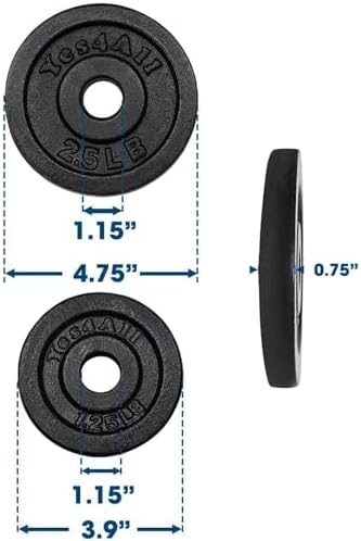 Yes4All Cast Iron Weight Plates, 1.15-Inch Standard Hole Weight Plate Set of 4 & 8, Fits Dumbbell Handles for Strength Training