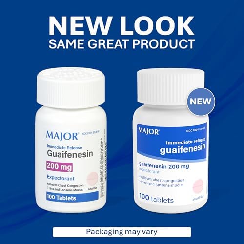 MAJOR Immediate Release Guaifenesin - Relieves Chest Congestion, Thins and Loosens Mucus - 200 mg - 100 Tablets (1 Pack)