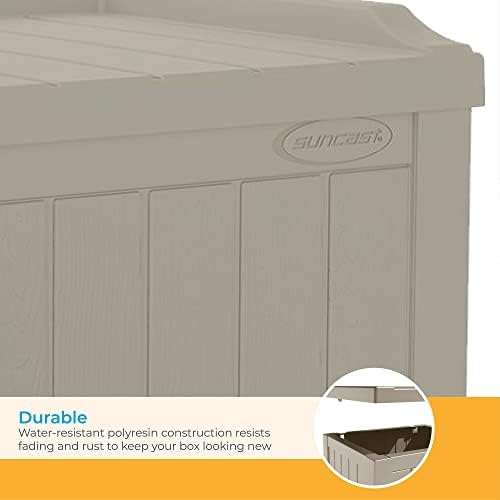 Suncast Outdoor Storage Box - 22 Gallon Light Taupe Resin Outdoor Deck Box with Seat, Weatherproof Patio Storage Bin Container for Keeping Cushions