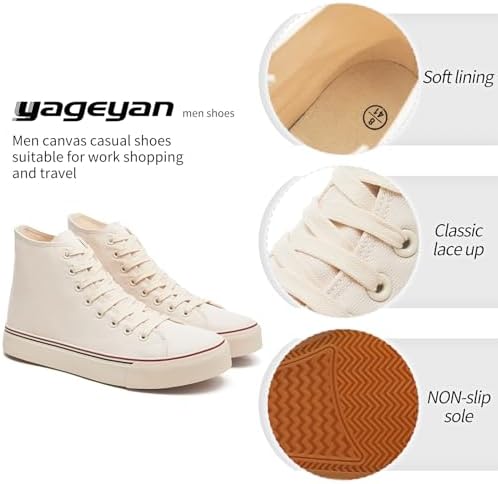 yageyan Men’s High Top Canvas Sneakers Fashion Lace up Walking Shoes Casual Classic