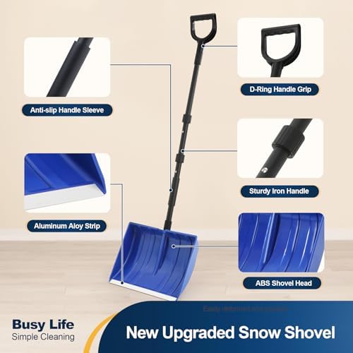 Yocada Snow Shovel for Driveway Home Garage Snow Removal 55 inch Long | with D-Grip Handle Aluminum Strip Large Capacity Shovel for Garden Car