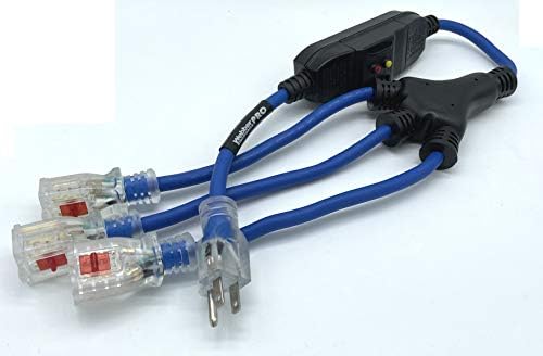 Webber Pro-Series Safety Extension Cable NEMA 5-15P Plug to in-Line GFCI with Illuminated “Triton” Locking Triple Receptacles 2.5'. Webber