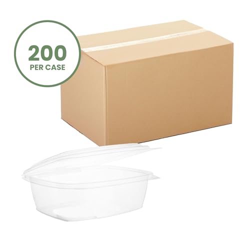 Vegware Compostable 32oz Hinged Clear Deli Containers, Case of 200, PLA Plastic Meal Prep, To Go Box With Lid, Made from PLA, A Renewable Material Made from Plants, Tight Seal for Freshness
