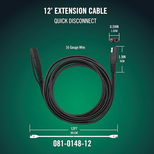 Battery Tender 12 Foot Extension SAE Cable - Designed for Use with Battery Tender Chargers - Quick Connect Plugs for Easy Connection to Motorcycle, Cars, ATVs and More - 081-0148-12
