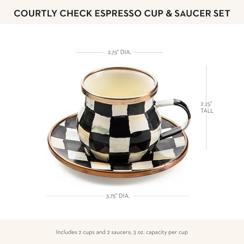 MACKENZIE-CHILDS Espresso Cup & Saucer Set, Black-and-White Courtly Check