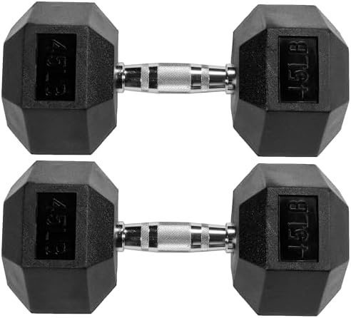 Rubber Encased Hex Dumbbell with Knurled Alloy Material Non-slip Handle, Basic Professional Dumbbell
