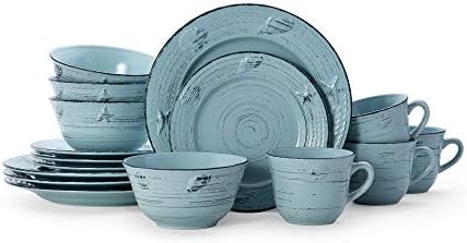 Pfaltzgraff Trellis White 16-Piece Stoneware Dinnerware Set, Service for 4, Distressed White Finish, Microwave & Dishwasher Safe Plates and Bowls