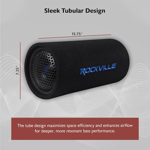 Rockville RTB65A 6.5" Powered Subwoofer Bass Tube, 300W Peak, Deep Bass, Built-In Amp, MP3 Input, Crossover, Vented Enclosure