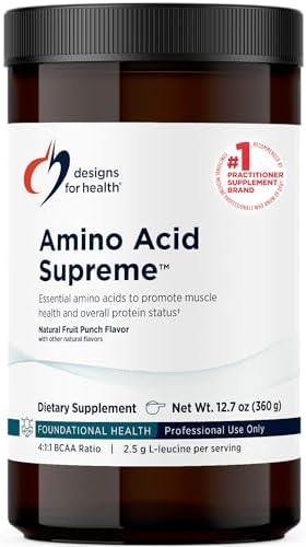 Designs for Health Complete Amino Acid Powder with BCAAs - Amino Acid Supreme, Fruit Punch (30 Servings / 360g)