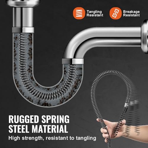 VEVOR Drain Cleaning Cable 100 FT x 5/8 Inch, Professional Sectional Drain Cleaner Cable with 7 Cutters for 0.8" to 3.9" Pipes for Hollow Core Sewer Cleaner Auger Sink, Toilet