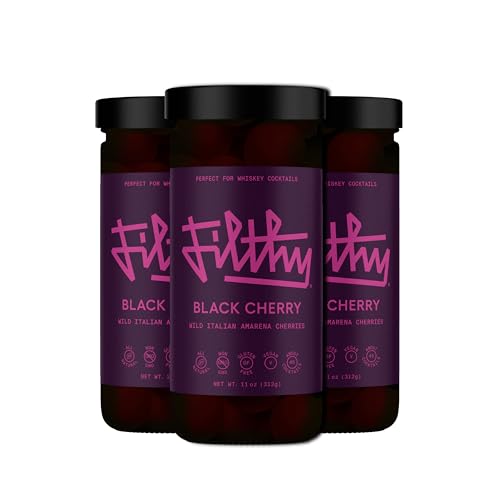 Filthy Amarena Black Cherries, Premium Cocktail Garnish - 45 Oz Tin, 1 Pack | All Natural Ingredients, Wild Italian Amarena Black Cherry for Whiskey Cocktails - Non-GMO, Gluten Free, Vegan