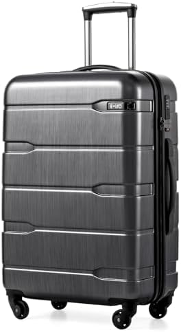Coolife Medium Checked Luggage Hardside Suitcase with Spinner Wheels, 24in | Lightweight ABS+PC, Rolling Travel Suitcase with TSA Lock, Spinner Wheels, Durable Zipper, Charcoal