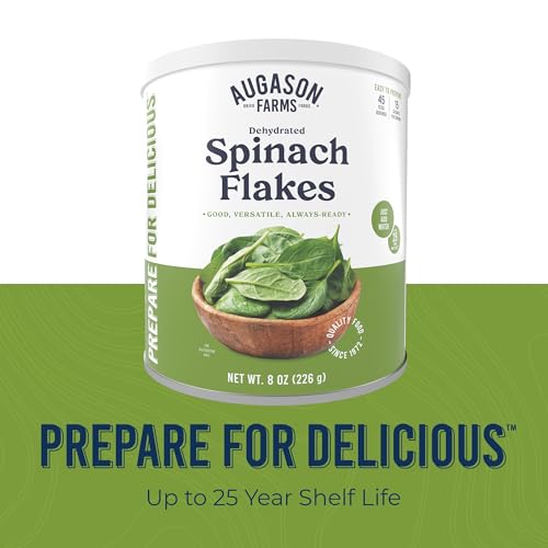 Augason Farms Dehydrated Spinach Flakes Can | Emergency Food Supply, 45 Servings, 25 Year Shelf Life, 15 Calories per Serving, Dehydrated Meals