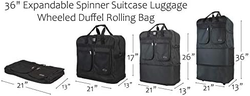 40" 30" 36" Rolling Wheeled Duffel Bag Spinner Suitcase Luggage Expandable (36", Black)