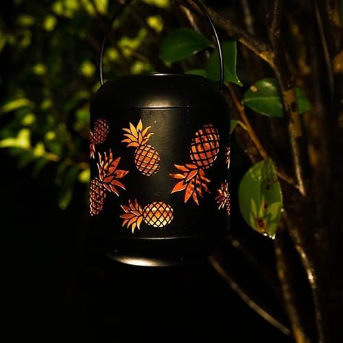 Lixada Outdoor Lighting Solar Powered LEDs Lawn Light Hollowed-Out Pineapple Design Hanging Landscape Decoration Lamp for Patio Garden Courtyard