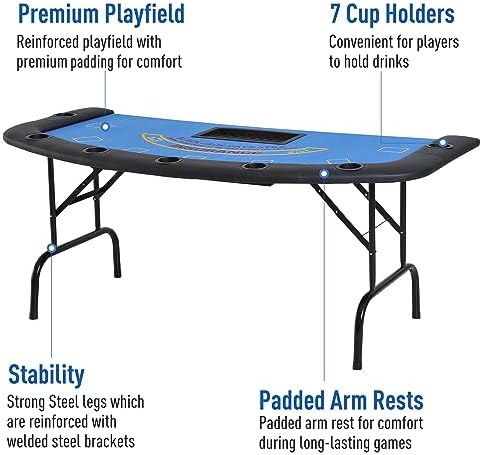Soozier Poker Table Foldable Blackjack Table for 7 Players 72" Green Felt