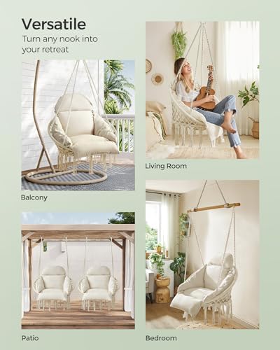 SONGMICS Hanging Chair, Boho Swing Chair with Large, Thick Cushion