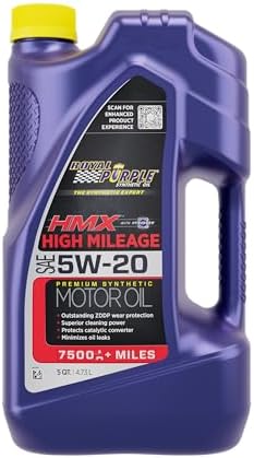 Royal Purple HMX w/Synerlec | High Mileage SAE 5W-20 Premium Synthetic Motor Oil | 5 Quart | SKU: 17518 | Pack of 3