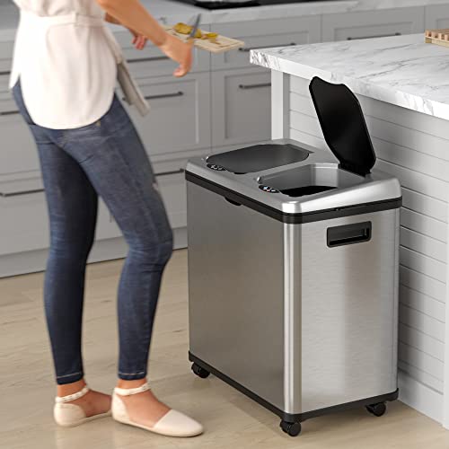 iTouchless 13 Gallon Touchless Sensor Garbage Can, Stainless Steel, Round Sensor Automatic Trash Can for Kitchen and Office
