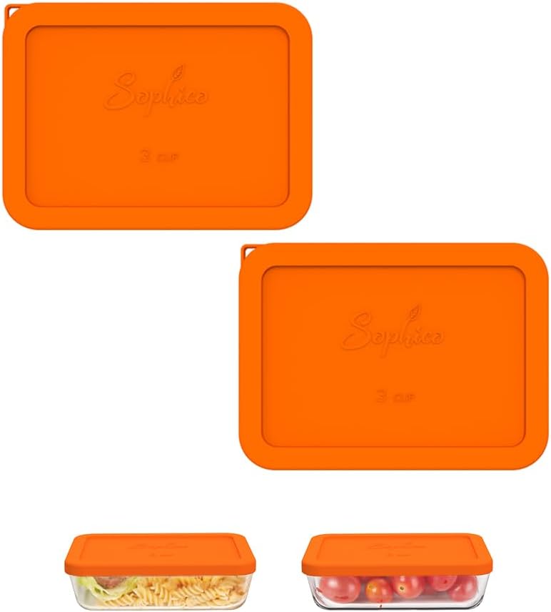 SOPHICO 3 Cup Rectangle Silicone Replacement Lids for Pyrex 7210-PC Glass