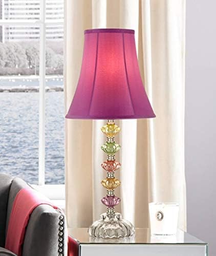 Bohemian 21" High Table Lamp Glass Stacked Traditional Modern Colored | Orchid Pink Chic Multi Kids Girls Living Room Bedroom Bedside House Nightstand Office Home Family Bell Shade