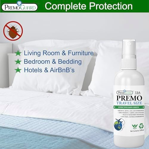 Premo Guard Bed Bug & Mite Killer Spray – University Tested 100% Kill Rate | Natural, Safe for Bedding, Furniture, Fabrics, and Clothing, Non Toxic, Stain & Scent Free, Child & Pet Safe