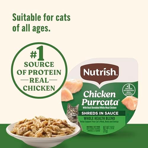 Nutrish Grain Free Chicken Purrcata Wet Cat Food, 2.8 oz. Cup (Rachael Ray) | Pack of 12, Made with Real Shredded White Meat Chicken in Sauce