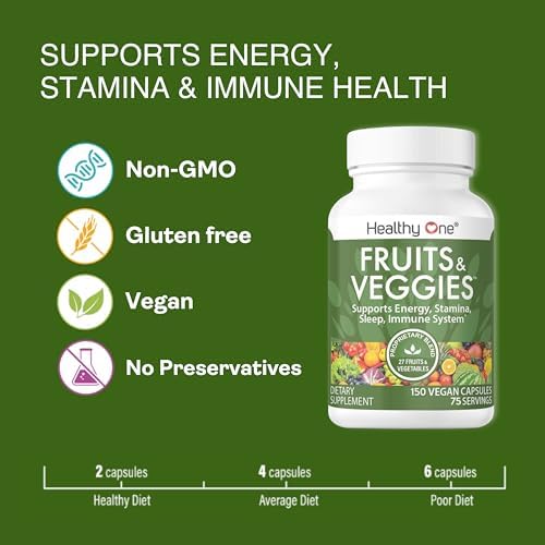 Healthy Fruits & Veggies, 27-in-1 Formula, GLP1 Support, Superfoods - 150ct | Immun & GLP1 Support, 1 Serving = 3 Servings Fruits & Vegetables, Energy & Focus, High Fiber, Antioxidants, Kid Safe