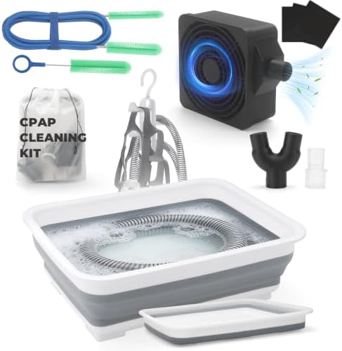9 Pack CPAP Cleaning Kit for Hose & Mask, with Speed Control Hose Dryer, Collapsible Wash Basin & Hose Hanger, 7ft Cleaning Brush, CPAP Cleaning Supplies with Storage Bag, for 22mm & 15mm Tube