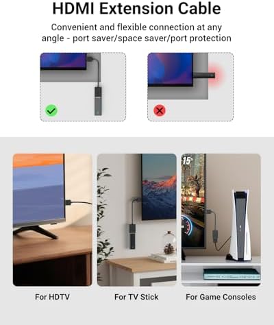 VCE 2-Pack HDMI Male to Female Swivel Adapter HDMI Extension Gold Plated Converter for Google Chrome Cast, Roku Streaming Stick | 4K@60Hz
