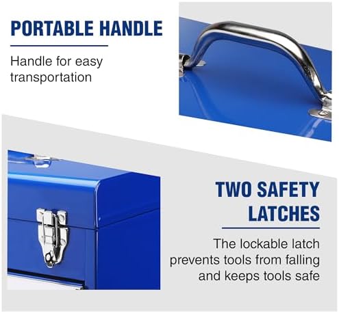 WORKPRO 15 Inch Metal Tool Box with 2 Drawers & 1 Top Storage, Heavy Duty Portable Tool Box with Handle for Garage, Office and Home, Up To 85 LBS Load Capacity