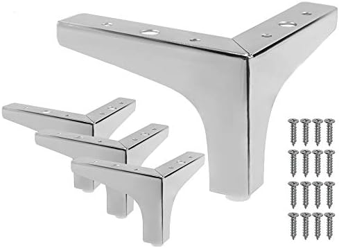 4 Pack 4 Inch Furniture Legs, Chrome Metal Polished Triangle Feet