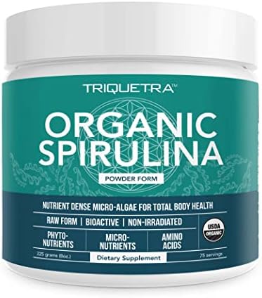 Organic Spirulina Powder – Made with Parry® Spirulina, Known for Superior Purity and Nutrient Density – Vegan Farming – Non-Irradiated – Blue-Green Algae Superfood Supplement – 75 Servings – 8 oz