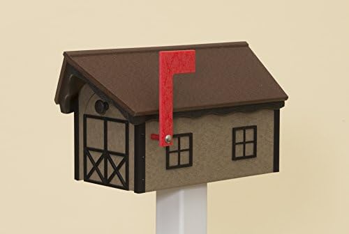 Vinyl Amish Barnstyle Mailbox (Weatherwood with Black Trim & Brown Roof)